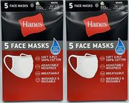 AIRQUEEN [10 Masks] Hane's Men's and Women's Soft 3-Ply 100% Cotton Washable and Reusable Face Masks with Adjustable Nosepiece,One size Fits most.(White)