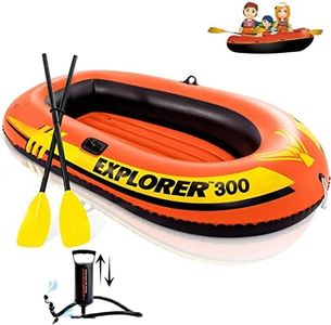 Toy Imagine™ Explorer 300 3 Person Polyvinyl Portable Orange Inflatable Boat with French Oars and Hand Pump, Kids Adventure, Rafting, Small Boats for Pools and Lakes