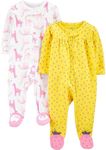 Simple Joys by Carter's Baby Girls' Cotton Footed Sleep and Play, Pack of 2, Pink, Strawberry/Llama, Newborn