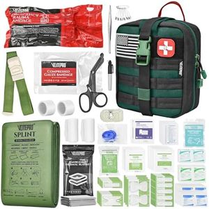 Survival First Aid Kit - IFAK Trauma Kit with Trauma Bandage, Splint, Tourniquet, Wound Care, Bleeding Control - Tactical Molle Pouch for Combat, Camping, Home, Hiking,Travel- Green
