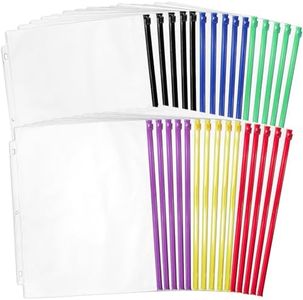 Mezchi 30 Pack Binder Pockets, 3 Ring Hole Binder Pouch, 11" × 10" Letter Size Binder Pockets with Zipper, PVC Loose Leaf Binder Sleeves Storage Bags for Files, Documents