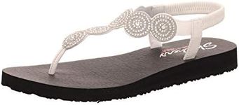 Skechers Women's Meditation-Stars & Sparkle-Circular Rhinestone Slingback Thong Flip-Flop, White, 7