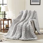 L'AGRATY Chunky Knit Blanket Throw,Soft Chenille Yarn Throw 50x60，Handmade Thick Cable Crochet Blanket,Large Yarn,Rope Knot for Couch Home Decor Grey 50''x60''