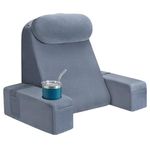 AS AWESLING Reading Pillow for Adults, Back Pillow for Bed Sitting Up, Backrest Cushion for Sitting in Bed, Detachable Arms with Built-in Cup & Phone Caddy (GREY, 19 INCH)