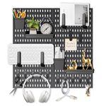 Easyhomie Wall Organiser Pegboard Combination Kit with 4 Tiles 30x30cm Pegboards + 20 Pieces Accessories for Room Storage, Organization and Decoration, Free Combination & Easy Install