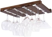 Rustic State Eze 4 Sectional Under Cabinet Mount Wood Stemware Rack Hanging Shelf Glassware Holder Bar Organizer with up to 12 Wine Glass Storage 12 Inch Deep Chestnut