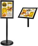 BELLE VOUS Black A4 Adjustable Sign Holder Stand - Aluminium Pedestal Poster Standing Display - Snap Frame for Portrait & Landscape View - for Weddings, Exhibitions, Retail Stores & Restaurant Menus