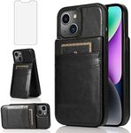 Asuwish Compatible with iPhone 15 6.1 inch Case with Tempered Glass Screen Protector and Credit Card Holder Wallet Cover Stand Leather Cell Accessories iPhone15 5G i i-Phone i15 15Case Women Men Black