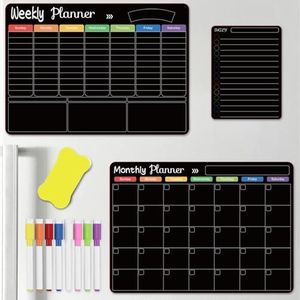 Yakiter 3Pcs Magnetic Fridge Calendar, Monthly, Weekly & Shopping List Refrigerator Planner, Reusable Calendar with Dry Erase Board and 8 Markers, Kitchen Whiteboard (3 PCS)
