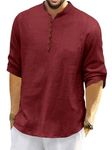 ROYALSCOUT Men's Cotton Polyester Blend Solid Regular Fit Full Sleeve Short Kurta Maroon