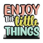 Amazon Brand - Solimo Wooden Enjoy The Little Things Quote Study Table Decor | Home and Office Decor Item, 15 Cm