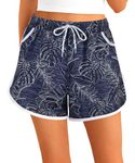 APTRO Women Swim Shorts Board Shorts Swimming Surf Beach Shorts Bikini Bottoms Quick Dry Ladies Swim Trunks Navy Palm WS280 L