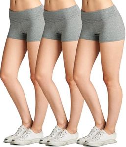 Emmalise Women's Active Yoga Shorts Low Rise Fold Over Workout Dance Pant (Large, 3Pk, Hgray)