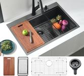 33 Inch Black Drop in Kitchen Sink, Doirteal 33 x 22 Inch Stainless Steel Workstation Sink Topmount 16 Gauge Stainless Steel Single Bowl Kitchen Sink