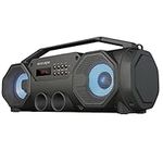 Escape - Wireless Stereo Boombox Speaker, Bluetooth 5.0 with FM Radio and LED Lights, Black