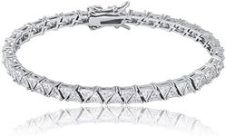 JINAO 4MM Double Triangular Cut Link Tennis Chain Bracelet 18K Real Gold Plated Iced Out Cubic Zirconia Triangle Cut Tennis Bracelet for Men Women(Silver,7)