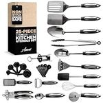 25-Piece Stainless Steel Kitchen Utensil Set | Non-Stick Cooking Gadgets and Tools Kit | Durable Dishwasher-Safe Cookware Set | Kitchenware Gift Idea, Best New Apartment Essentials