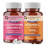 Carbamide Forte Japanese Reduced L Glutathione 500mg Tablets with Vitamin C from Amla Extract | Combo Pack for Skin Health – 30 Veg Tablets Each