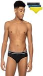 Emporio Armani Bodywear MEN'S KNIT 3PACK BRIEFS, Sun/Baltic/Black, Small