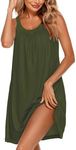 Ekouaer Women's Nightgown Sleeveless Sleepwear Wide Strap Sleep Shirt Pleated V Neck Nightshirt Army Green 3XL