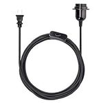 kwmobile Plug-in Light Cord - 6ft Long Fabric Pendant Lamp Cable with Plug, E26 Socket - for Hanging DIY Ceiling Lighting - Black