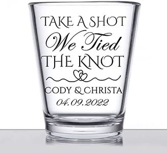 Personalized wedding shot glasses, take a shot we tied the knot, cute customizable wedding favors for guests, custom shot glasses, personalized wedding favors, wedding glasses