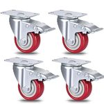 Finderomend Swivel Casters Wheels 3 inch, Set of 4 Heavy Duty Plate Casters with Brake, Load 880lbs, No Floor Marks Silent Castor with PU Wheels for Furniture and Cart