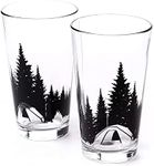 Pint Glasses by Black Lantern – Handmade Craft Beer Glasses and Bar Glassware – Camping in the Woods Design (Set of Two 16oz. Glasses)