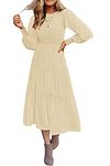 HAVANSIDY Women's Casual Midi Maxi Dress Boho Flutter Sleeve Smocked A-Line Long Dress (1 Beige, L)