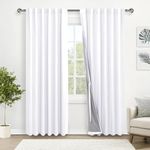 XWZO 100% Blackout Curtains 2 Panels - Room Darkening Thermal Insulating Back Tab & Rod Pocket Bedroom Curtains with Tiebacks for Nursery Rideaux, White, W52 x L84