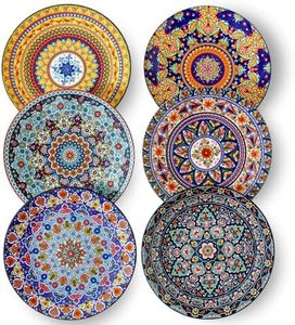 glowworm Dinner Plates, 10.5 Inch Ceramic Plates Set of 6 for Steak, Snacks, Pizza, Cake, Colorful Serving Dishes for Kitchen Decor Gift, Microwave Dishwasher Safe, Bohemian