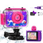 GKTZ Waterproof Camera for kids - 1080P HD Children Selfie Underwater Camera for Girls Age 3-14, Video Digital Camera with 32GB SD Card Toddler Toys for Girls 3 4 5 6 7 8 9 Years