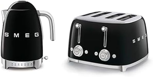 Smeg KLF04BLUK Jug Kettle with 7 Temperature Settings , 3KW, 1.7L & TSF03BLUK 4 Slice Toaster, Extra Wide Slots, Black