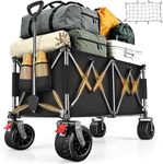 300L Festival Trolley on Wheels, Beach Camping Trolley Heavy Duty, Large Folding Wagon Loads Up to 550LBS, Portable Foldable for Outdoor Garden Shopping Fishing Cart, Ultra Wide Wheels, Pure Black