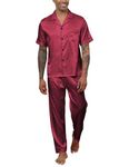 GAESHOW Pajamas for Men Short Sleeve Silk Pajamas Soft Button Down Pjs Sets 2 Piece Loungewear Red