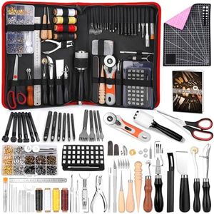 IMZAY 415 PCS Leather Working Kit, Leather Tool Kit, Leather Crafting Kit with Leather Working Tools Punching Sewing Stamping Sanding Tools for Leather Working Professional