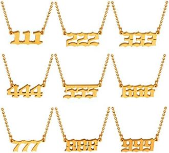 9 Premium Angel Numbers Necklace Pack (Buy 1 Get 8 Free), 18K Gold Plated & Non Tarnish Stainless Steel Numerology Jewelry 111 222 333 444 555 666 777 888 999