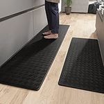 Color&Geometry 2 Pieces Anti Fatigue Cushioned Kitchen Mats, Memory Foam Kitchen Rug Set Comfort Standing Mat, Waterproof Oil Proof Non-Skid/Slip Rubber Back Kitchen Floor Mat, Black