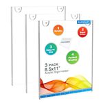 BlueValley 3 Pack Clear Acrylic Sign Holder 8.5x11 Inches,Wall Mount Acylic Picture Photo Frames Vertical Plastic Sign Holder standing for Bulletins,Documents,Certificates with Adhesive & Screws