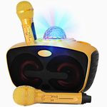 SINWE Bluetooth Karaoke Machine with 2 Wireless Microphones, Portable PA Speaker System with Disco Ball and Party Lights, for Adults and Kids,Wedding, Church, Picnic, Outdoor/Indoor [Gold]