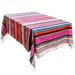 boogift Mexican Blanket Striped Tassel Tablecloth 59 x 84 Inch for Mexican Wedding Party Decorations, Large Square Cotton Mexican Table Cover,Purple Stripes Table Cloth,Mexican Style