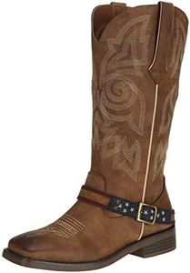 SheSole Women's Fashion Western Square Toe Cowboy Cowgirl Boots Brown US Size 9