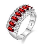 Uloveido Ladies Platinum Plated Oval Cut Red CZ Crystal Anniversary Ring, Rhinestone Wedding Band for Women J501 (Platinum,Red,Size 8)