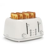 Toaster 4 Slice, Retro Stainless Toaster with 6 Bread Shade Settings,1.5''Wide Slots Toaster with Cancel/Defrost/Reheat Functions,Dual Independent Control Panel (White)