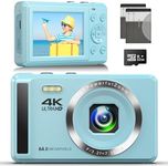 Digital Camera 4K FHD Vlogging Camera, 64MP Autofocus Compact Camera with 16X Digital Zoom, Rechargeable 2.4” Mini Kids Camera with 32GB Memory Card,2 Batteries for Beginners Students Teenagers