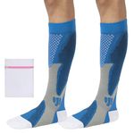 360 RELIEF 2 Pairs Copper Compression Socks - Women & Men Graduated Athletic Fit for Running, Nurses, Shin Splint, Flight Travel, Maternity, Pregnancy | L/XL, Blue with Mesh Laundry Bag