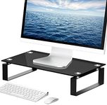 Furduzz Computer Monitor Stand Riser with Dual Metal Frames for Computer Screen,Laptop,Printer,Multi Media Desktop Stand Monitor Riser for Home Office School, Black Tempered Glass