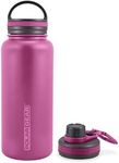 Polar Gear 1 Litre Water Bottle with 2 Lids- Vacuum Insulated, Double Wall, Leakproof Stainless Steel Metal Water Bottle - 12H Hot, 24H Cold Water Bottle 1l for Sports, Gym, Work - Berry