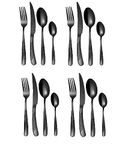 Ginoya Brothers Cutlery Set Stainless Steel Flatware Mirror Polished Tableware Eating Utensils Set for Kitchen, Restaurant, Include Knife,Fork, Small Spoon,Big Spoon,Dishwasher Safe. (16, Black)