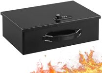 KYODOLED Fireproof Lock Box for Documents,Dual Combination and Key Lock Security Chest with Carrying Handle, Metal Strong Safe Box to Keep Personal Items,Documents, Exterior 12.8" x 8.4" x 4.5", Black